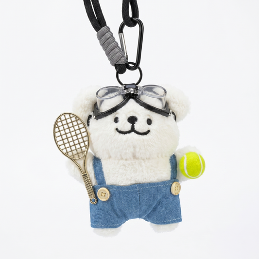 Tennis White Dog Keychain